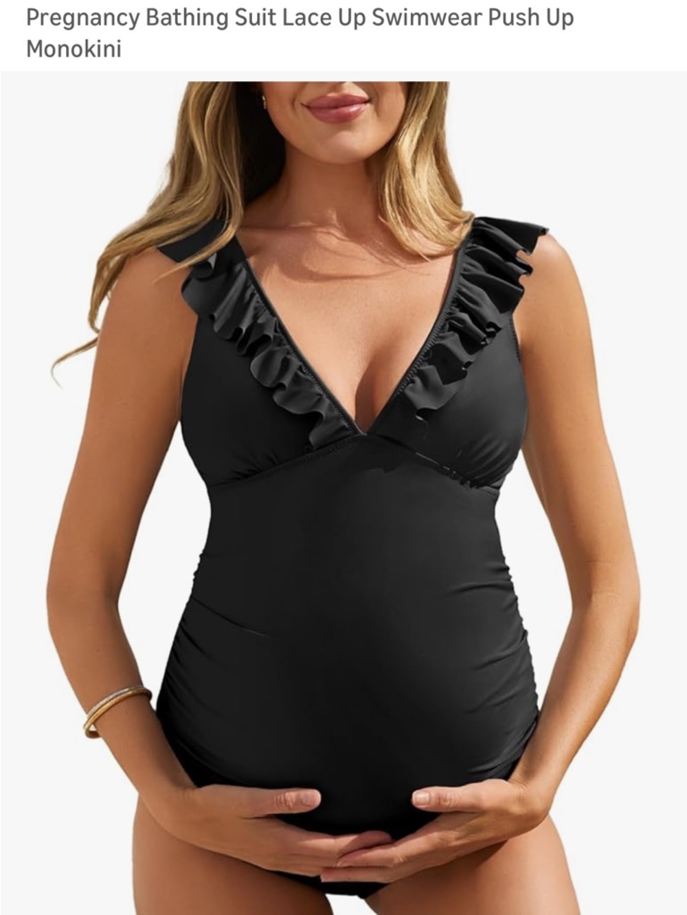 Ruffled V-Neck Black Maternity One-Piece Swimsuit